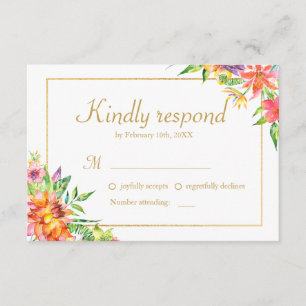 Tropische Waterverf Gold Lijst Wedding RSVP Kaartje