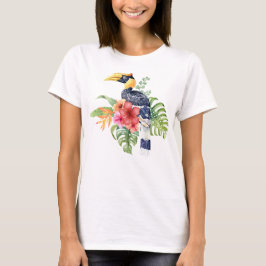 Tropische Waterverf Great Hornbill & Flowers T-shirt