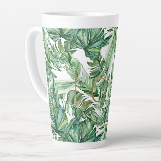 Tropische Waterverf Groen Bladeren Gouden Liefde ( Latte Mok (Linkerhoek)