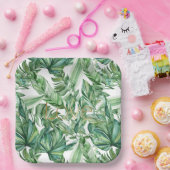 Tropische Waterverf Groen Bladeren Gouden Liefde ( Papieren Bordje (Feest)