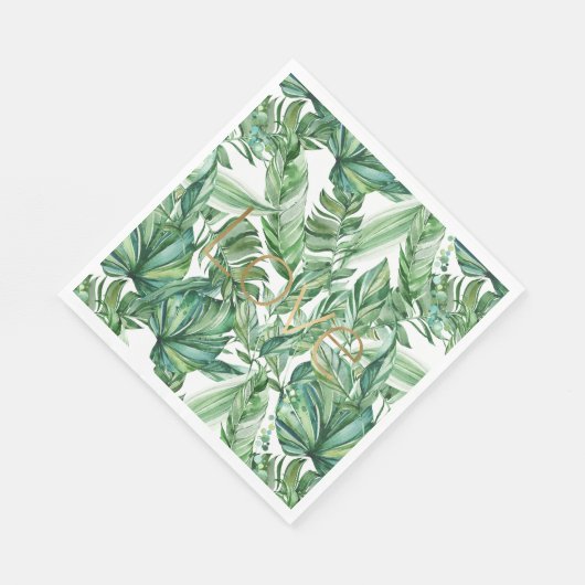 Tropische Waterverf Groen Bladeren Gouden Liefde ( Servet (Hoek)
