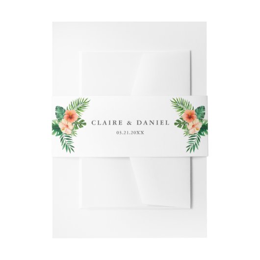 Tropische Waterverf groen bloemenbruiloft Uitnodigingen Wikkel (Voorkant Voorbeeld)