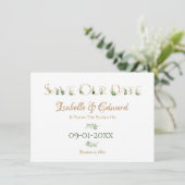 Tropische Waterverf Groen & Goud Monstera bladeren Save The Date (Staand voorkant)