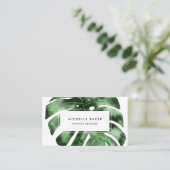 Tropische Waterverf Groen Monstera Leaf Visitekaartje (Staand voorkant)