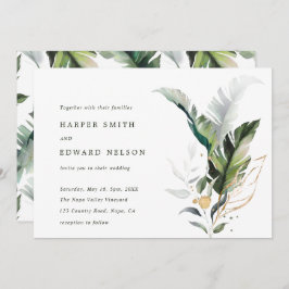 Tropische Waterverf Groene bladeren Bruiloft Kaart