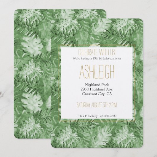 Tropische Waterverf Groene bladeren Verjaardag Kaart (Voorkant / Achterkant)