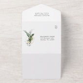 Tropische Waterverf Groene bruiloft QR Code All In One Uitnodiging (Buitenkant)