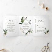 Tropische Waterverf Groene Lijst Buwtocht Foliage Drieluik Uitnodiging (Binnen)