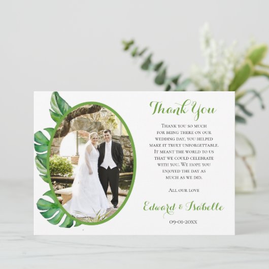 Tropische Waterverf Groene Monstera Vertrouwt Bedankkaart (Staand voorkant)