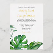 Tropische Waterverf Groene Monstera Vertrouwt Folie Uitnodiging (Voorkant)