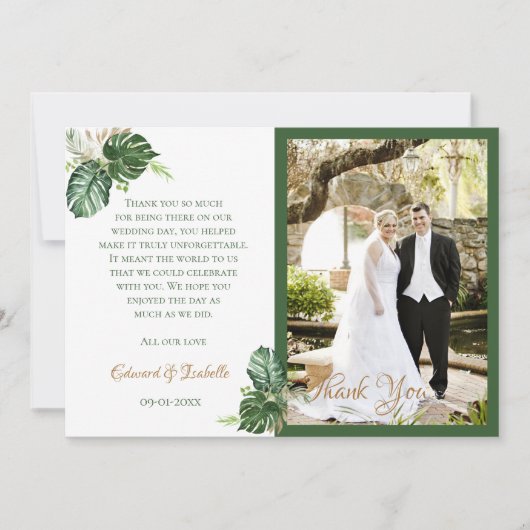 Tropische Waterverf Groene Palm Leaves Wedding Bedankkaart (Voorkant)