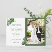 Tropische Waterverf Groene Palm Leaves Wedding Bedankkaart (Staand voorkant)
