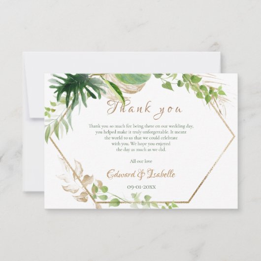 Tropische Waterverf Groene Palm Leaves Wedding Bedankkaart (Voorkant)