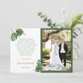 Tropische Waterverf Groene Palm Leaves Wedding Bedankkaart (Staand voorkant)