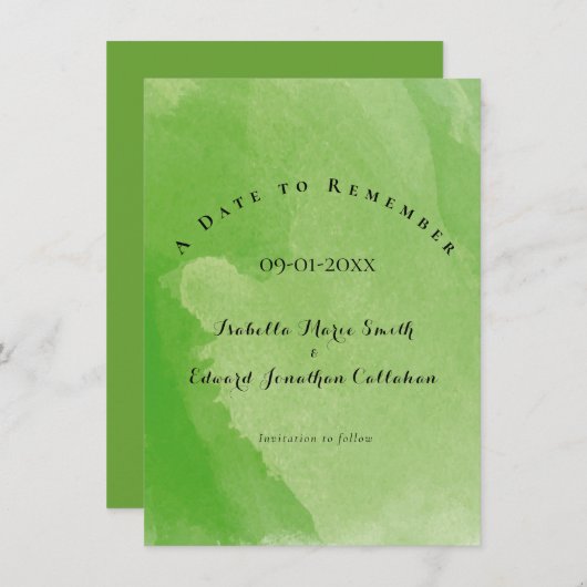 Tropische Waterverf Groene Weddenschap Monstera Le Save The Date (Voorkant / Achterkant)