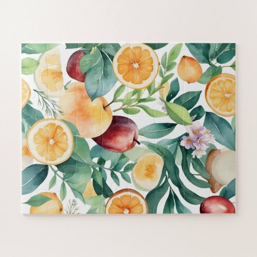 Tropische Waterverf Harmonie van vruchten en blade Legpuzzel (Horizontaal)