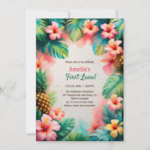 Tropische Waterverf Hawaiiaanse eerste Luau verjaa Kaart (Voorkant)
