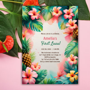 Tropische Waterverf Hawaiiaanse eerste Luau verjaa Kaart
