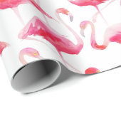 Tropische Waterverf Helder Roze Flamingo patroon Cadeaupapier (Rol Hoek)