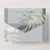 Tropische Waterverf Hibiscus Floral Wedding All In One Uitnodiging (Achterkant)