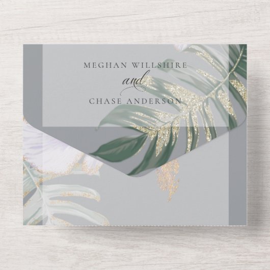 Tropische Waterverf Hibiscus Floral Wedding All In One Uitnodiging (Achterkant)