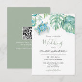 Tropische Waterverf huwelijksuitnodigingen met QR- Kaart (Voorkant / Achterkant)