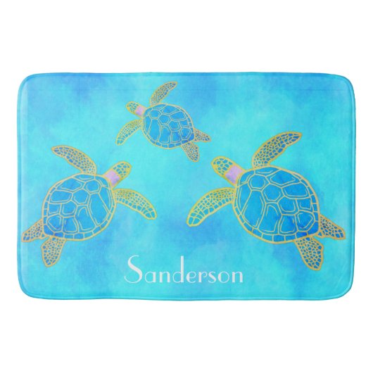 Tropische Waterverf Kustschildpad Aqua Blue Badmat (Voorkant)