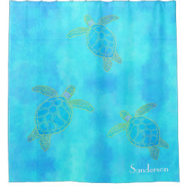 Tropische Waterverf Kustschildpad Aqua Blue Douchegordijn
