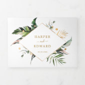 Tropische Waterverf laat gouden bruiloft in één ke Drieluik Uitnodiging (Cover)