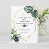 Tropische Waterverf laat gouden Lijsten bruiloft o Kaart (Staand voorkant)