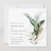 Tropische Waterverf laat groen bruiloft over Kaart (Voorkant)