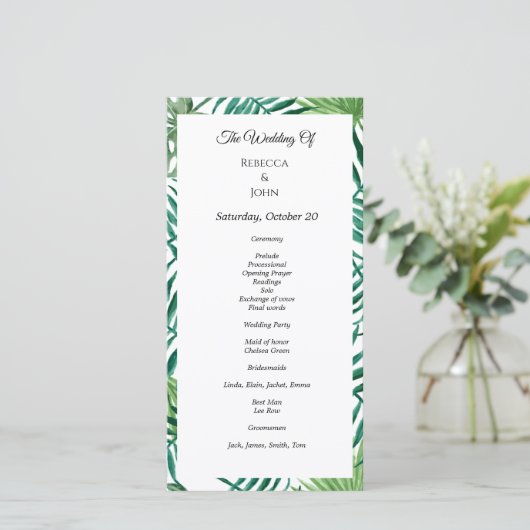 Tropische Waterverf laat Kaart Wedding programma v (Staand voorkant)