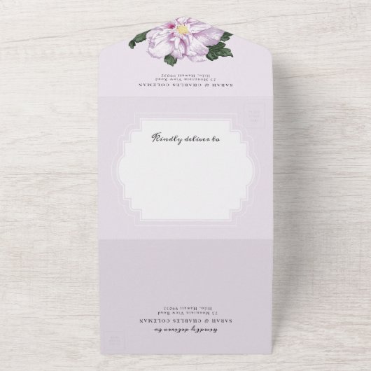 Tropische Waterverf Lavender Hawaiian Weddenschap All In One Uitnodiging (Buitenkant)