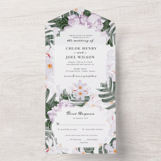 Tropische Waterverf Lavender Hawaiian Weddenschap All In One Uitnodiging (Binnen)