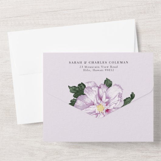 Tropische Waterverf Lavender Hawaiian Weddenschap All In One Uitnodiging (Achterkant)