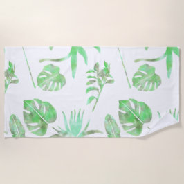 Tropische Waterverf Leaf Beach Handdoek | Lichtgro