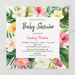 Tropische Waterverf Leaves Square Baby shower Kaart