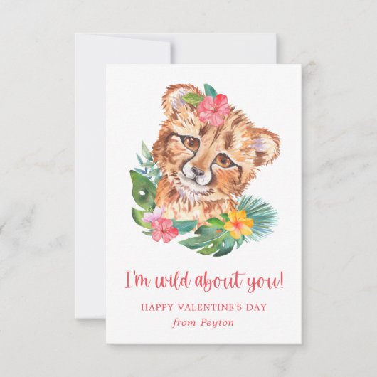 Tropische Waterverf Lion Wilde over je Valentijn Notitiekaartje (Voorkant)