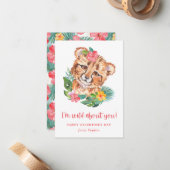 Tropische Waterverf Lion Wilde over je Valentijn Notitiekaartje (Voorkant / Achterkant in situ)