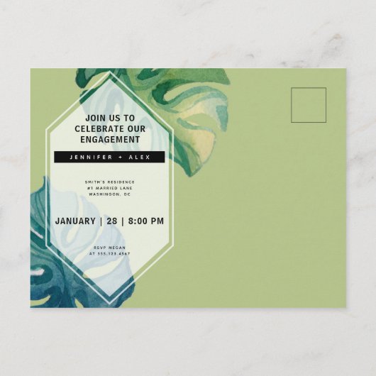 Tropische Waterverf loof verlovingsfeest Uitnodiging Briefkaart (Achterkant)