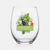 Tropische waterverf met toucans bruiloft ID577 Wijnglas Zonder Voet (Voorkant)