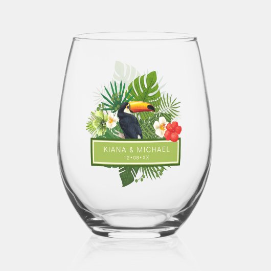 Tropische waterverf met toucans bruiloft ID577 Wijnglas Zonder Voet (Voorkant)