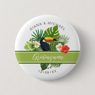 Tropische waterverf met toucans Groomsman Green ID Ronde Button 5,7 Cm