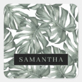 Tropische Waterverf Modern oasis leest Patroon Vierkante Sticker (Voorkant)