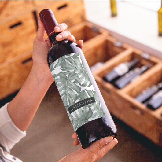 Tropische Waterverf Modern oasis leest Patroon Wijn Etiket