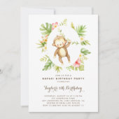 Tropische Waterverf Monkey Safari Kids Birthday Kaart (Voorkant)