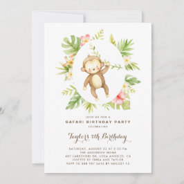 Tropische Waterverf Monkey Safari Kids Birthday Kaart