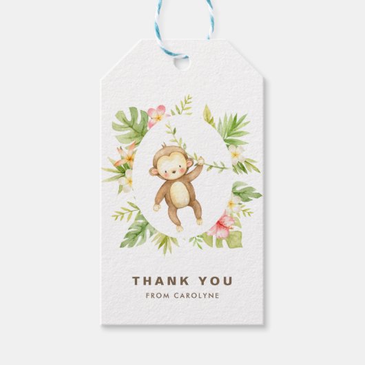 Tropische Waterverf Monkey Summer Dank je wel Cadeaulabel (Voorkant)