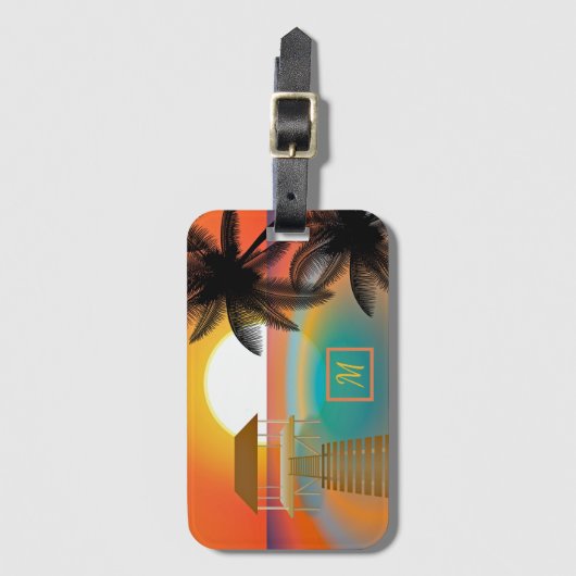 Tropische Waterverf Monogrammen bagagereis Bagagelabel (Voorkant (verticaal))