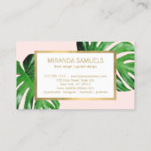 Tropische Waterverf Monstera Leaf Logo op Roze Visitekaartje (Achterkant)